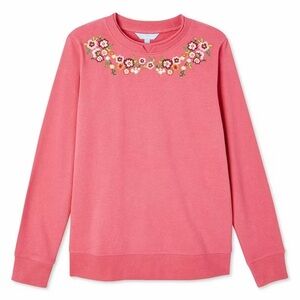 PENMANS | Pink Embroidered Floral Sweatshirt in French Terry Composition